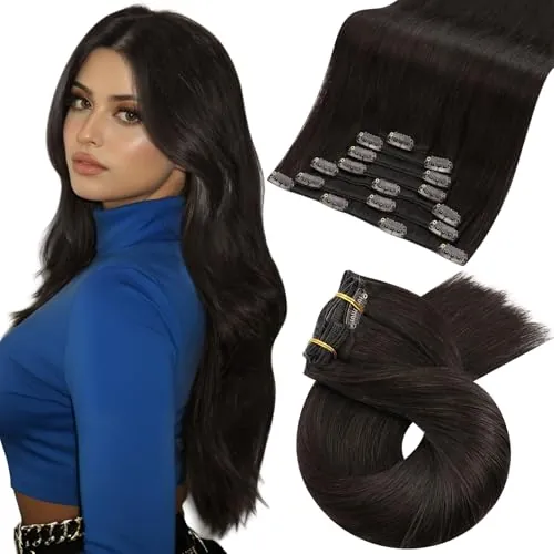 Moresoo Extensiones Clip in Cabello Extensiones de Cabello Humano Remy Pelo #2 Marron Oscuro Extensiones de Cabello Clip 7Piezas/120G 18 Pulgadas Clip Extensiones Pelo