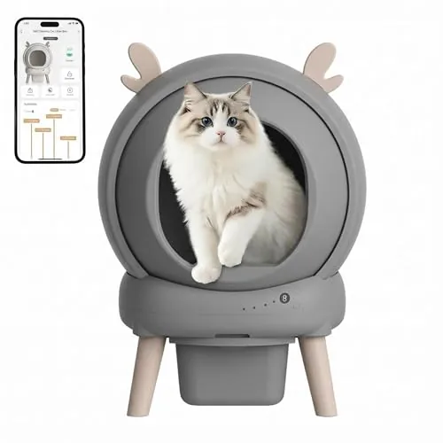 Arenero Gatos Autolimpiable, 60L Arenero Automatico con Sistema de 6 Seguridad, Compatible con App, Arenero Gato Modo Automático y Manual, Arenero Eléctrico Automático para Hogares con Varios Gatos