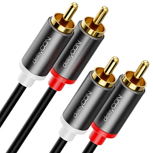 deleyCON 1m Cable Cinch RCA HiFi Audio Cable Sonido Conectores Metálicos Dorados para Cine en Casa Sistema Estéreo Amplificador Receptor HiFi Reproductor Blu-Ray (Extra Delgado & Flexible)