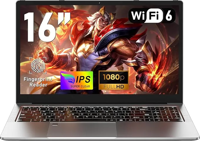 NAIKLULU 16 Pulgadas Pc Gaming Portatil R7 5825U Procesador (2.0 to 4.5Ghz), 32GB RAM 1TB SSD Laptop Gamer Ordenador Portatil 2026, Teclado Retroiluminado/Desbloqueo por Huella/51.97Wh/Tipo-C