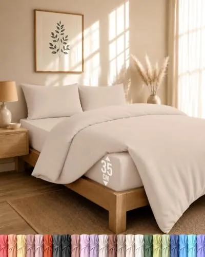 Utopia Bedding 4 Piezas Juego de Cama - Cama 135 (Beige) | Funda nordica 200x200 cm, Sabana Bajera 135x190 cm y Fundas Almohada 50x75cm, Microfibra cepillada Suave