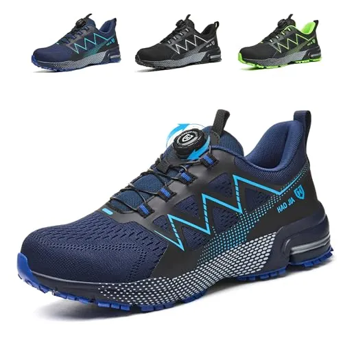 Zapatos de Seguridad para Hombre Mujer Ligero Transpirable Zapatillas Trabajo con Punta de Acero Antideslizante Comodo Calzado de Seguridad,Azul,43 EU