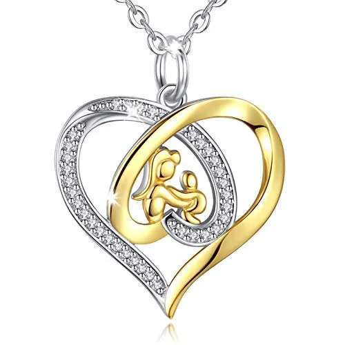 EUDORA Amor de madre Plata de ley 925 Joyería Zirconia cúbica Chapado en oro Colgante de corazón Collar con cadena de 18"