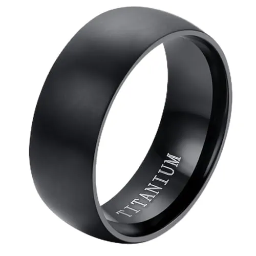 Flongo - Anillo de titanio de titanio para boda, San Valentín, compromiso anillas, anchos, 8 mm, color negro, talla opcional, clásico, pulido, regalo para hombre, Titanio, sin piedra