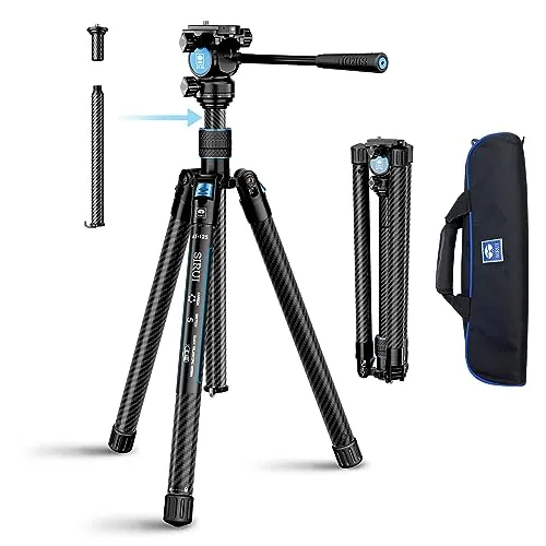 SIRUI Carbono Trípode para Cámara Traveler X, 152cm Trípode de Viaje Ligero con Vídeo Panorámico de Cabezal Fluido AT-10, para Videocámara, DSLR, Carga Máxima 5KG