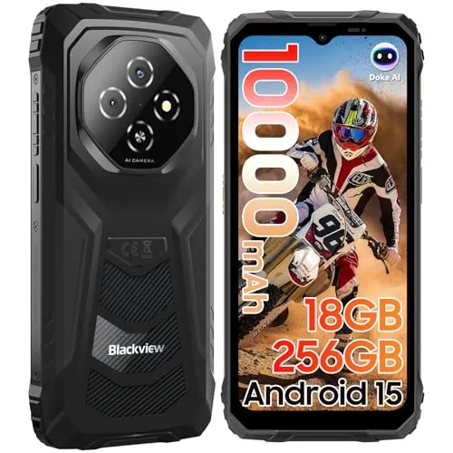 Blackview Fort1 Móvil irrompible Android 15, 256GB+18GB (TF 2TB) Móvil Rugerizado,10000mAh Batería - 6.56" HD+ Teléfono Movil, AI Camera, Face ID/Dual SIM/NFC/OTG/390g/Gemini AI Movil Indestructible