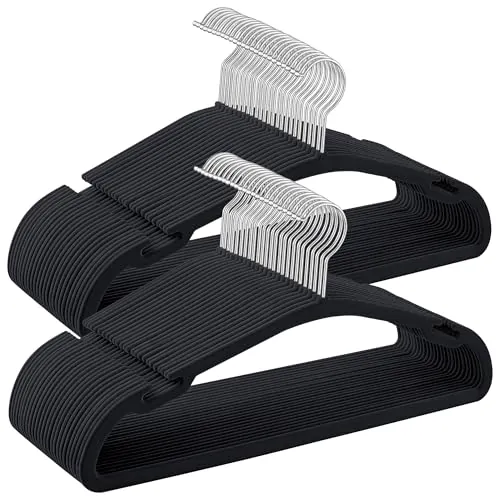 SONGMICS Perchas de Terciopelo, Juego de 50, Antideslizantes, 43 x 21 cm