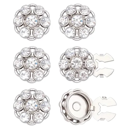 CRAFTYMELODY 6 fundas de botones de diamantes de imitación, cubierta de botón de flores redondas, con clip de costura de cristal, gemelos de cristal para camisa, vestido, negocios, boda, aniversario
