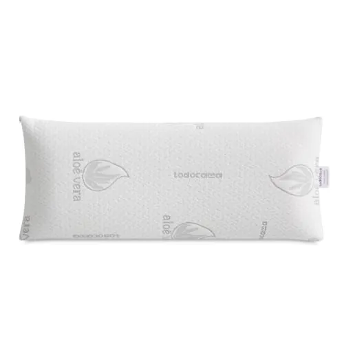 Todocama Almohada Viscoelástica Aloe Vera, Núcleo Compacto Viscoelástico para Cervicales y Cuello, Firmeza Media-Alta, Doble Funda con Cremallera (90 cm).