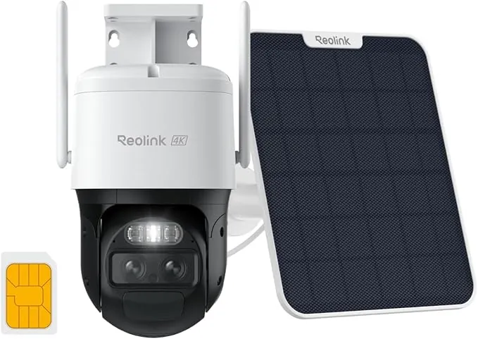 Reolink 8MP 3G/4G LTE Camara Exterior Solar con Tarjeta SIM + Auto-Tracking & Doble Lente, 4K 360° PTZ Camara de Exterior Inalambrica, Detección Smart, Visión Nocturna en Color, TrackMix LTE + SP