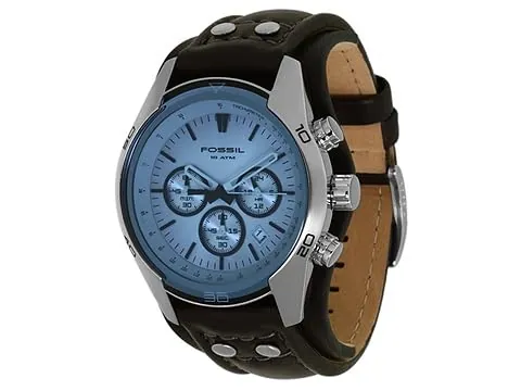 Fossil Reloj para Hombre Coachman, Movimiento cronógrafo de Cuarzo, Caja de Acero Inoxidable Plateado de 45mm con Correa de Piel auténtica, CH2564