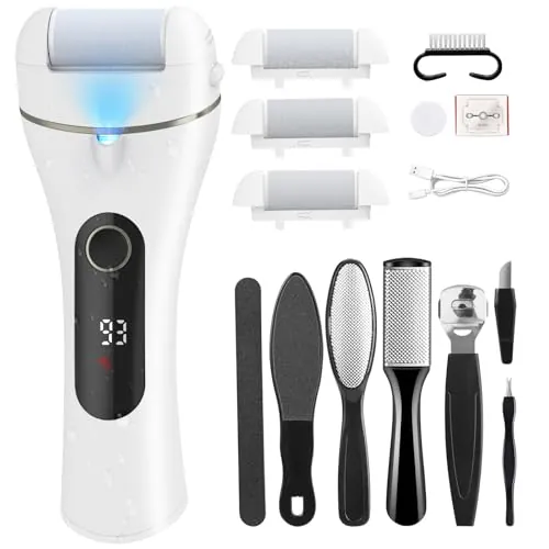 Wolady Lima Eléctrica para Pies con 3 Rodillos y 17 Herramientas, 3 Velocidades, Silenciosa, Profesional para Eliminar Durezas y Callos(Blanco)