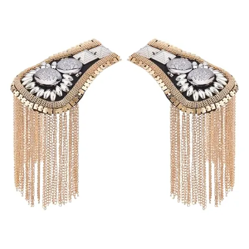 SUPERFINDINGS 2pcs Charreteras Borla Moda Insignia Hombro Punk Metal Charretera Platino Desmontable Decoración Hombro Fijada Por Pin Chaquetas Flecos Metal Punk