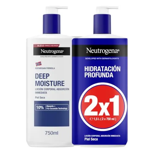 Neutrogena Fórmula Noruega Crema Hidratante Profunda, 750 ml, 2 uds | Loción con Pro-Ceramida y Glicerina, 72 h de Hidratación, Absorción Inmediata, No Grasa, Para Piel Seca y Sensible
