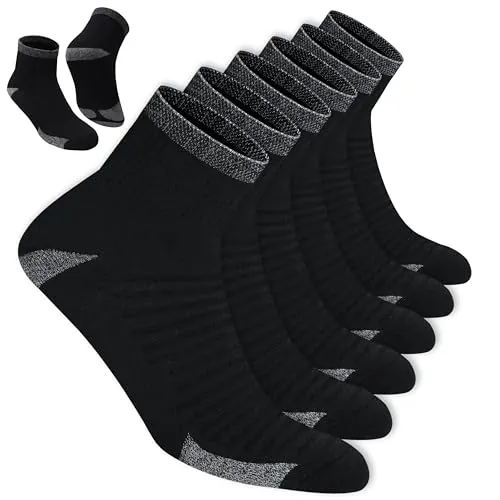 BLITZSOX Calcetines Deportivos para Hombre para Correr de Largo Quarter Acolchados y Transpirables de Algodón, Pack de 6 (43-46, Negro)