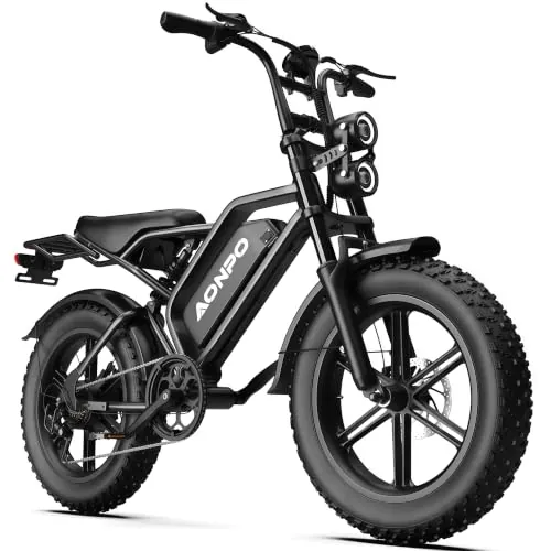 DEEPOWER V20 Bicicleta Eléctrica, Neumáticos Gruesos 20"×4.0, Batería Extraíble 52V 20/15Ah, Autonomía de 70-120 KM, 7 Velocidades, Suspensión Hidráulica Completa