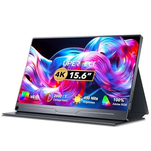 UPERFECT Monitor Portátil 4K 15,6 Pulgadas, 3840x2160 IPS UHD Pantalla Mate Eye-Care IPS con Puerto OTG HDMI USB C para PC Laptop Smartphone Switch PS-4/5 XBO, Pantalla Móvil Montaje VESA