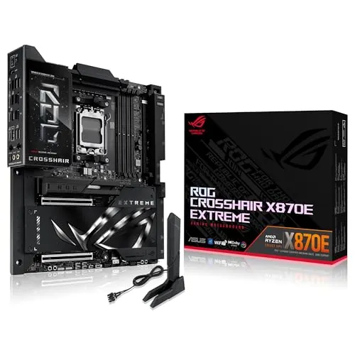 ASUS ROG Crosshair X870E Extreme - Placa Base AMD E-ATX, 20+2+2 etapas de Potencia, DDR5, PCIe 5.0 Compatible con GPU de próxima generación, Cinco M.2, Wi-Fi 7, ASUS AI Advisor, LCD de 5 Pulgadas