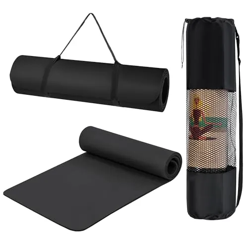 T-LOVENDO.ES Esterilla de Yoga Antideslizante con Funda y Correa | Colchoneta de EVA Alta Densidad para Pilates Fitness Estiramientos y Meditación | 183x61cm Gruesa, Ligera, Reforzada | Negra
