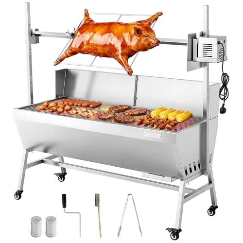 VEVOR Asador Giratorio Eléctrico 7 Niveles de Altura, Capacidad de Carga de 60 kg (47.95, Modelo con deflector)