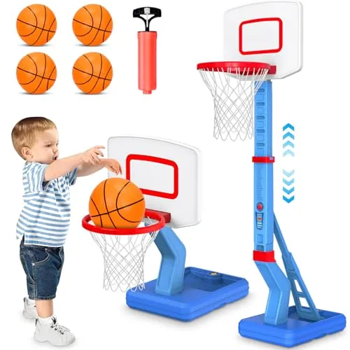ASONINE Canasta Baloncesto Infantil, Altura Ajustable 70-138 cm,Mini Canasta de Baloncesto para Interior y Exterior,Regalos Cumpleaños para niños de 3 a 8 años