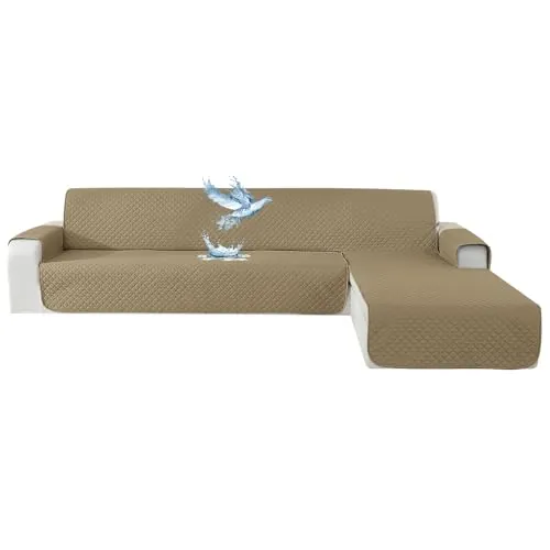 YSTELLAA Funda Sofa Chaise Long 3 Plazas, Caqui