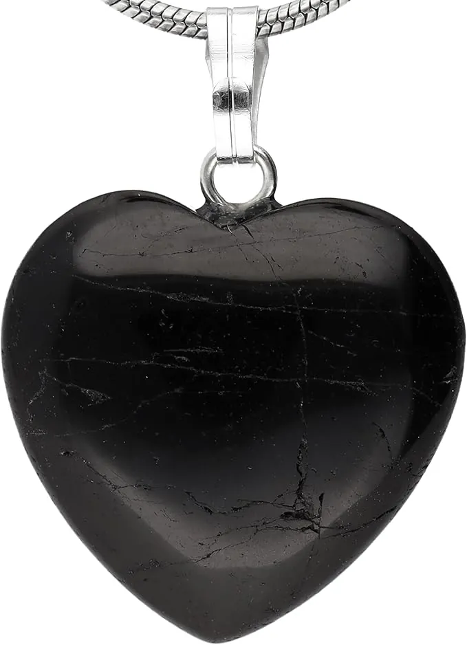 Lebensquelle Plus Colgante de corazón de turmalina (Schörl) | Colgante de piedras preciosas | Corazón con ojal, Turmalina, Turmalina (chorlo)