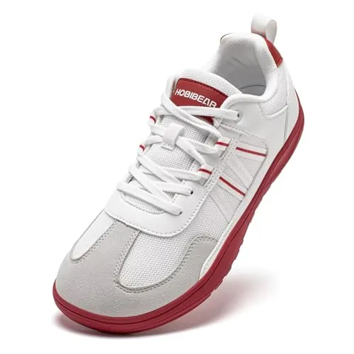 HOBIBEAR Zapatillas Deportivas Minimalistas Unisex de Punta Ancha para Correr y Caminar al Aire Libre(Blanco-Rojo,EU 42)