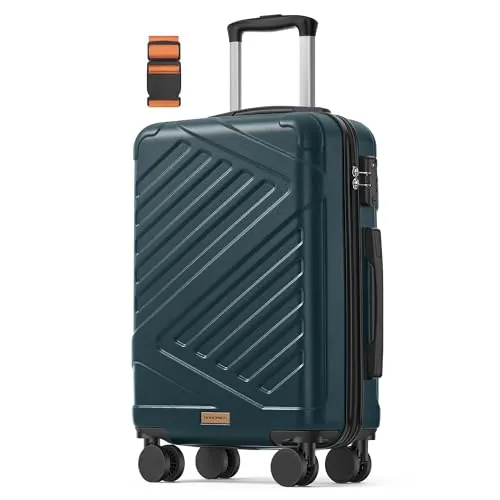 SONGMICS Maleta Cabina, Maleta Rígida de Viaje, Equipaje de Mano, Candado TSA, Correa Incluida, ABS, 4 Ruedas Dobles, Tamaño Cabina, M, 55 x 36 x 20 cm, Turquesa Pizarra RLP001C101