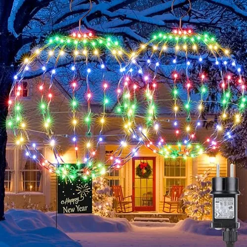 Joomer 2 Piezas Luces Bola de Navidad Exterior con Enchufe Multicolor