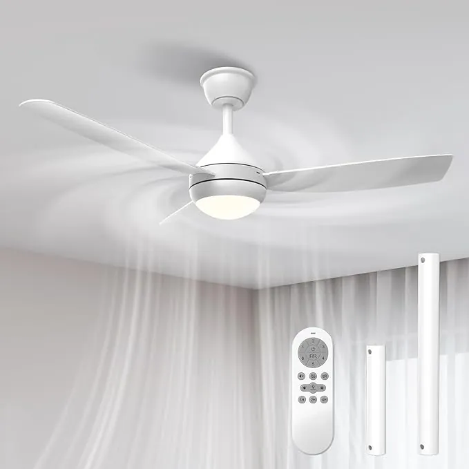 Airwit Ventilador de Techo 106cm con Luz LED Regulable, 3 Aspas Snap-On, Silencioso Ventilador Techo con Mando para Dormitorio Salon Cocina, 6 Velocidades, Instalación Rápida, Blanco