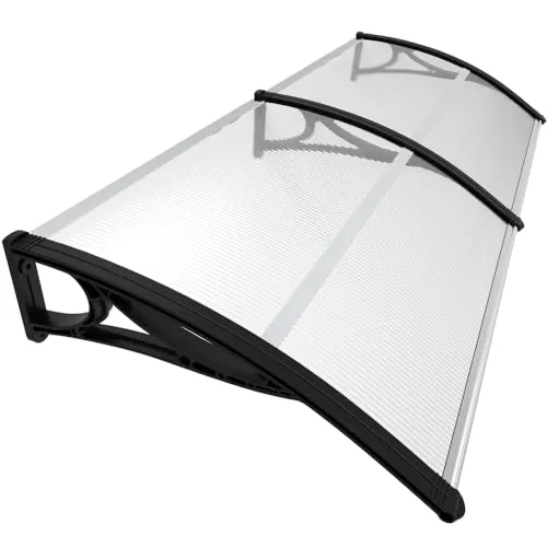 VOUNOT® Marquesinas Exterior para Puertas y Ventanas, 200 x 80 cm Tejadillo de Protección con Barra Central, Toldo Cubierta de Policarbonato en Jardín, Negro