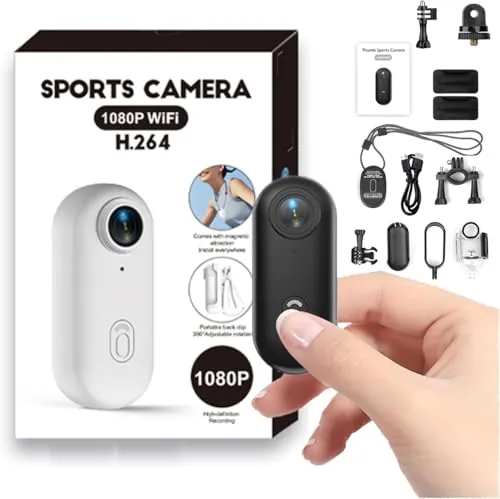 Winnes Minicámara Deportiva WiFi Negro, cámara de Pulgar HD 1080P, Lente Gran Angular de 120°, IP68, Resistente al Agua hasta 30 m, grabadora de Video vlog.