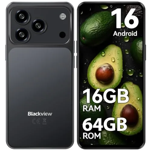 Blackview Wave 7C Telefonos Moviles Libres Android 16, 16GB+64GB, Negro | 6.56" Telefono Movil, Batería 5000mAh Smartphones, Cámara 32MP+13MP Móvil, 4G Dual SIM, 3 Slot, Face ID, IP54, 3.5mm Jack