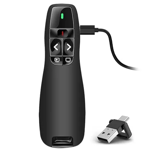 Recargable Pasador Diapositivas Mando Ordenador Powerpoint, USB/Tipo-C 2 en 1 Presentador Inalambrico Mando Presentaciones Distancia Puntero Powerpoint Presenter para Computadora Windows Mac