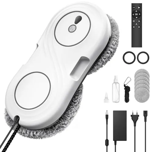 Yeerain Robot Limpiacristaless, 7000 Pa Robot Limpia Cristales Ventanas Eléctrico, Ultrafino de 63 MM, Limpieza de Doble Hélice, Detección de Bordes, 3 Modos - Blanco Elegante
