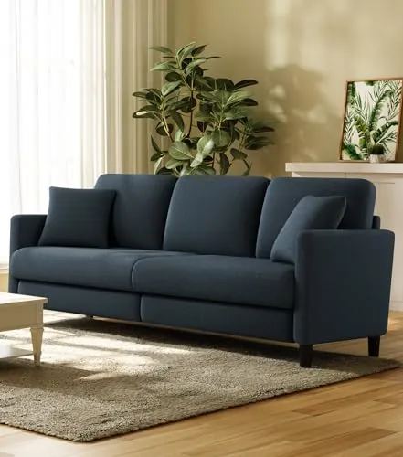 Welzona Sofá de 211 cm, 3 plazas, cómodo Couch de 3 plazas, Sofa de Forro Polar de Peluche, Sofa de construcción sin Herramientas, sofápequeño con 2 Cojines incluidos, Azul