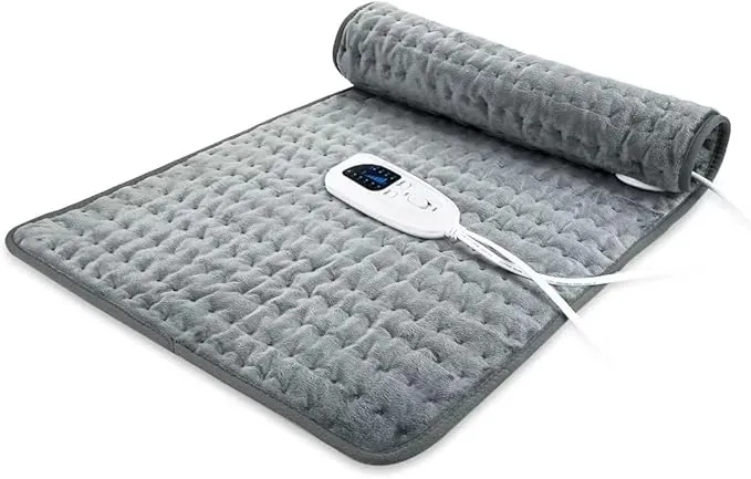 Manta Electrica Lumbar, Manta eléctrica para espalda, cuello, hombros y vientre con función de apagado automático, Franela Suave Gris Oscuro, 85 X 43 cm