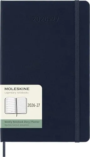 Moleskine Agenda semanal 2026 2027-18 meses con espacio para notas, tapa dura y cierre elástico, color azul zafiro, tamaño grande 13 x 21 cm