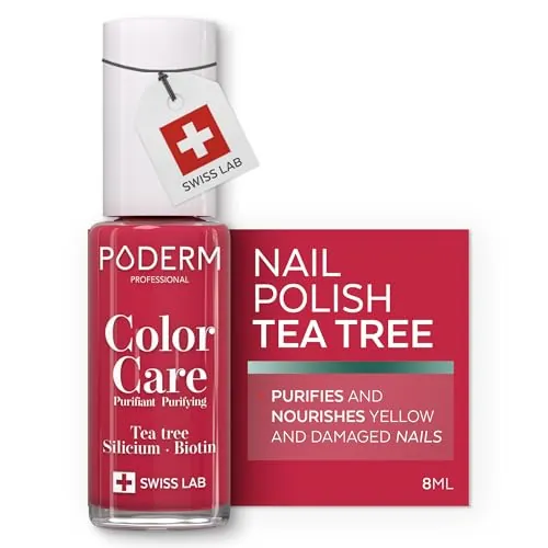 PODERM Esmalte de Uñas con Tea Tree - Rojo Rosa | 8 ML - Swiss Lab