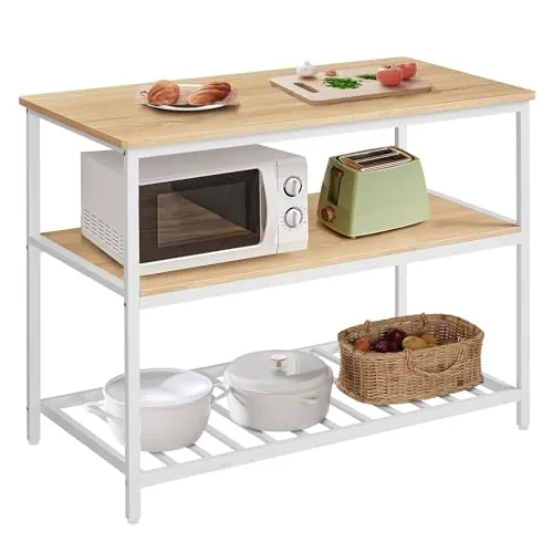 VASAGLE Isla de Cocina con Encimera Grande, 3 Niveles, 120 x 60 x 90 cm