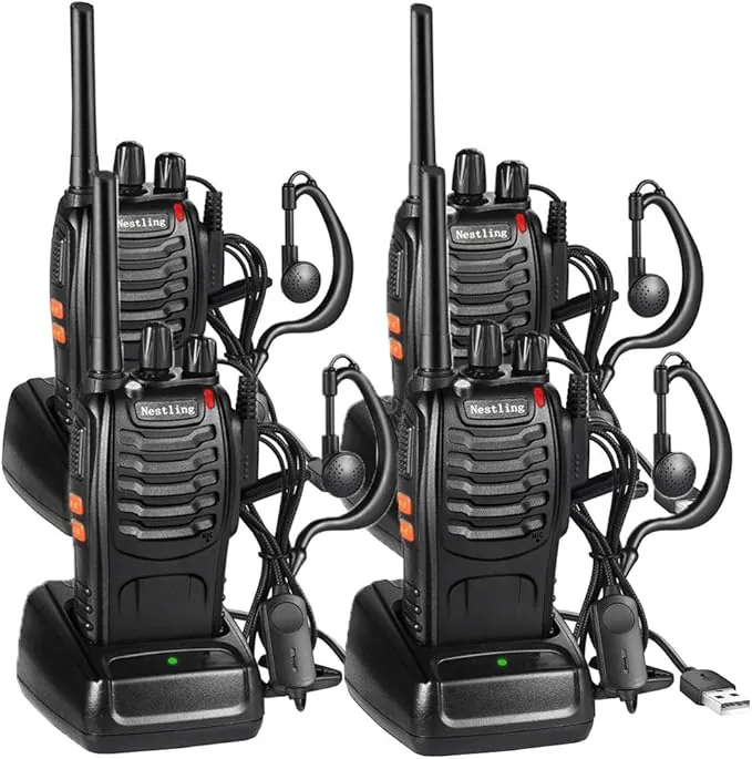 Walkie Talkie Recargable, 16 Canales PMR446 Walky Talky, Profecionales CTCSS DCS 3KM Radiocomunicación, con Auricular Incorporado Antorcha de LED, 2 Pares