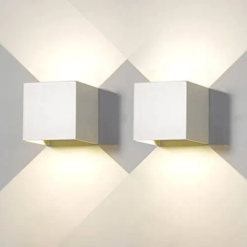 2 Piezas Aplique de Pared exterior LED Lámparas de Pared Interior moderno blanco 20W 4000K blanco natural IP65 impermeable cuadrada de aluminio Ángulo de luz ajustable de diseño y fácil de instalar