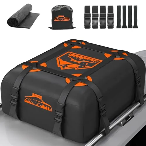 Rymopuey Cofre de Techo 20Cubos/566L, Cofre de Techo para Coche 700D Naranja, Cofre de Techo con Almohadillas Antideslizantes y 10 Correas de Sujeción, Pto para Coches con/sin Portaequipajes