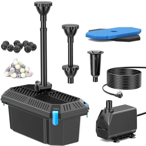 Biling Bomba de filtro de estanque de 40W, todo en uno, 2500 l/h, filtro de bomba de agua ajustable y boquillas, filtro subacuático, limpieza de estanques de hasta 4000 l, bombas de filtro
