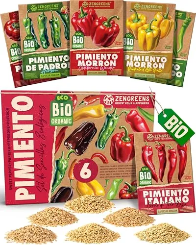 ZenGreens® - Set de semillas de pimiento eco - 6 variedades para cultivar fácilmente en el jardín, balcón o parterre elevado - Sementes verduras