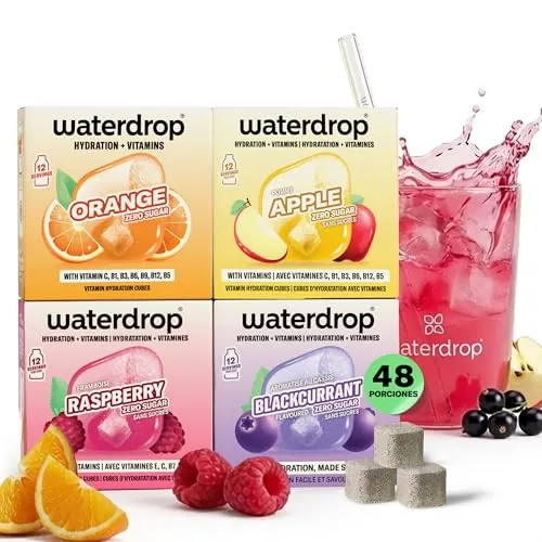 waterdrop® Microdrink Set Mix Clásico, 48 Pastillas Saborizantes Para Agua, Bebidas 4 Sabores Afrutados Sin Azúcar, baja en calorías y con vitaminas, Bebida Instantánea, Polvo de Hidratación