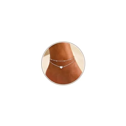 YADOCA Tobilleras de Plata para Mujer Ajustable Corazón Dobles Joyas de Pie de Playa Regalos para Mujeres Adolescentes Niñas (Incluye Caja de Regalo)