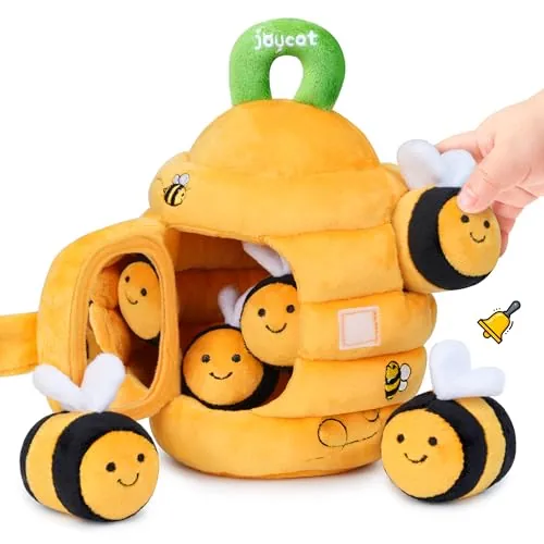 JoyCat Juguetes Bebes 6-12 Meses, Peluche de Abeja con Colmena | Juguete Sensoriales para Bebes con Sonajeros, Arrugas, Espejo, Montessori Juguetes Niños 1 año, Regalo Bebe 1 año Niño Niña