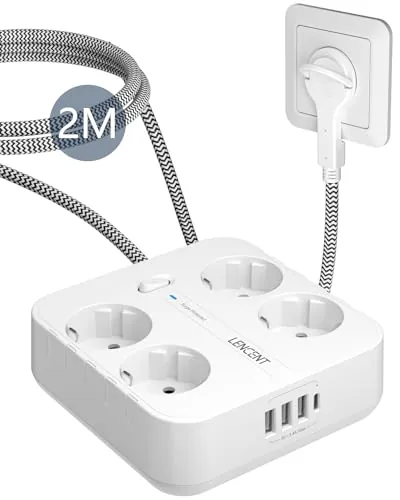 LENCENT Regleta Enchufe USB 2M con Enchufe Plano, Regleta Enchufe Plano
